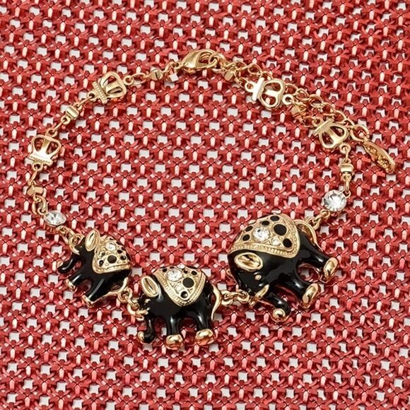 Neiman Marcus Barzel 18k Gold Plated Elephant Black Eternal Bracelet - Picture 5 of 5